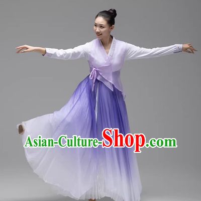 Wings Of The Soul Korean Dance Costume Purple Gradient Fan Dance Performance Dress
