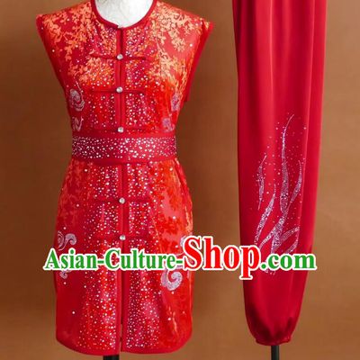 Translucent Embossed Star Color Diamond Wushu Uniform Southern Fist Martial Arts Performance Costume Nanquan Competition Clothing