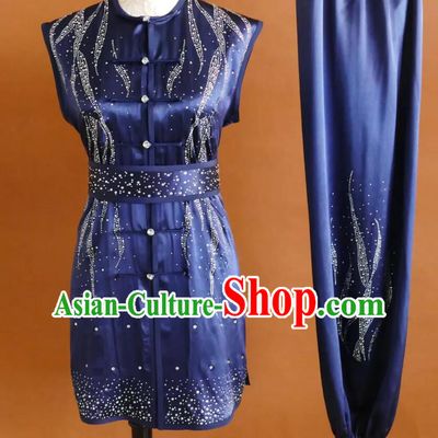 Nanquan Martial Arts Costume Kung Fu Competition Clothing Star Color Diamond Dark Blue Wushu Uniform