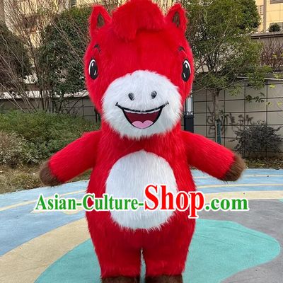 Chinese New Year Long Hair Lucky Horse Mascot Clothing Inflatable Year of The Horse Costume Cartoon Doll Inflatable Prop
