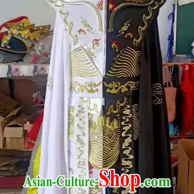 Double Colors White and Black Embroidery Bian Lian Outfit Chinese Sichuan Opera Magic Show Face Changing Costume and Masks Complete Set