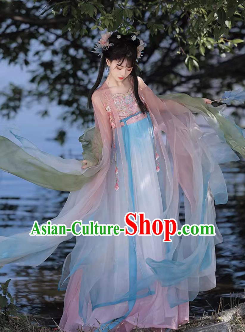 Hanfu Hezi Dress Embroidered Chinese Wide Sleeve Clothing Ancient Princess Costume Hanfu Hezi Dress Embroidered Chinese Wide Sleeve Clothing Ancient Princess Costume