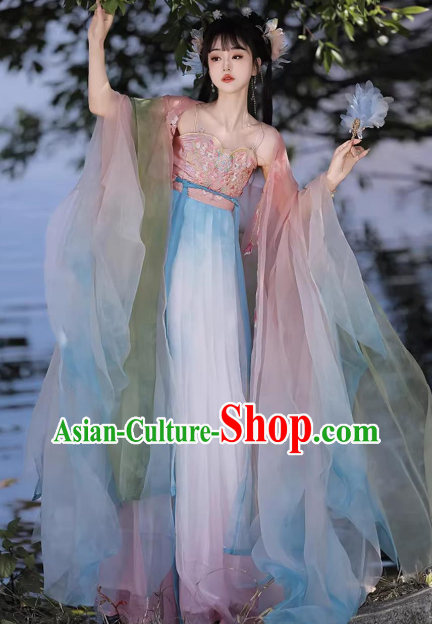 Hanfu Hezi Dress Embroidered Chinese Wide Sleeve Clothing Ancient Princess Costume Hanfu Hezi Dress Embroidered Chinese Wide Sleeve Clothing Ancient Princess Costume