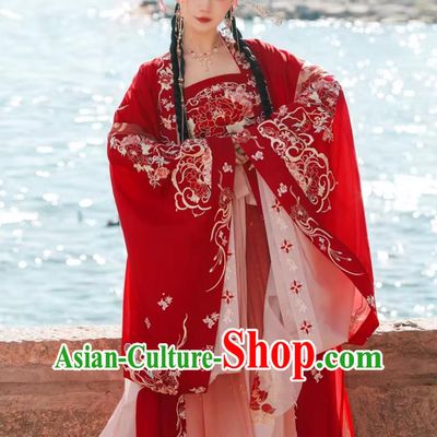Traditional Chinese Wedding Dress Ancient Noble Princess Costumes Tang Dynasty Red Hanfu Set