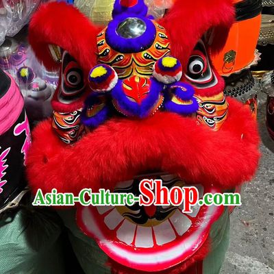 Handmade Fut San Lion Head Red Wool Dancing Lion Prop Chinese Festival Lion Dance Costume