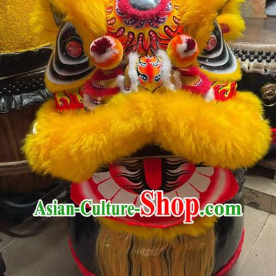 Golden Wool Dancing Lion Prop Handmade Fut San Lion Head Chinese Festival Lion Dance Costume Complete Set
