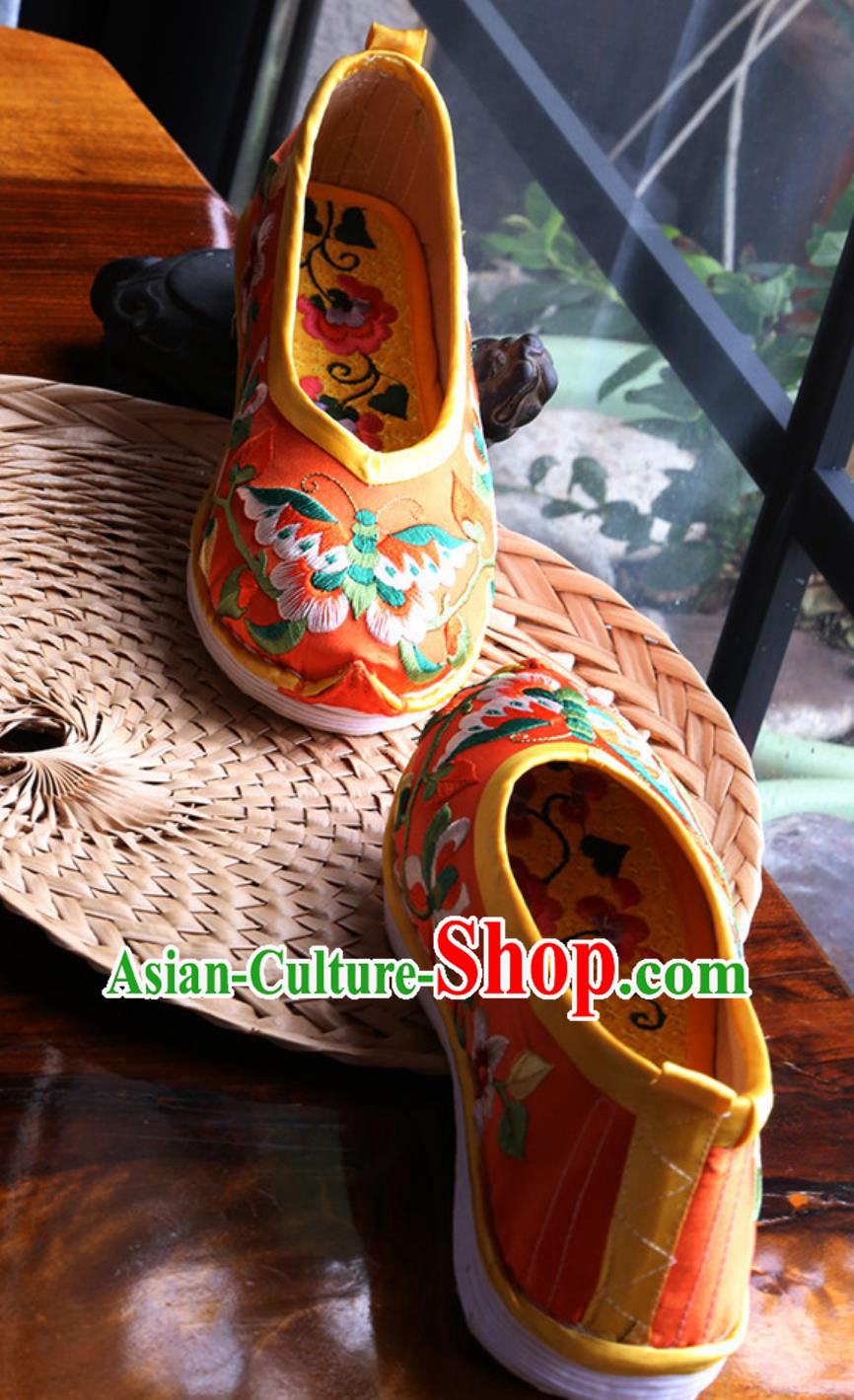 Layered Sole Small Upturned Toe Butterfly Embroidered Shoes Chinese Handmade Cloth Shoes