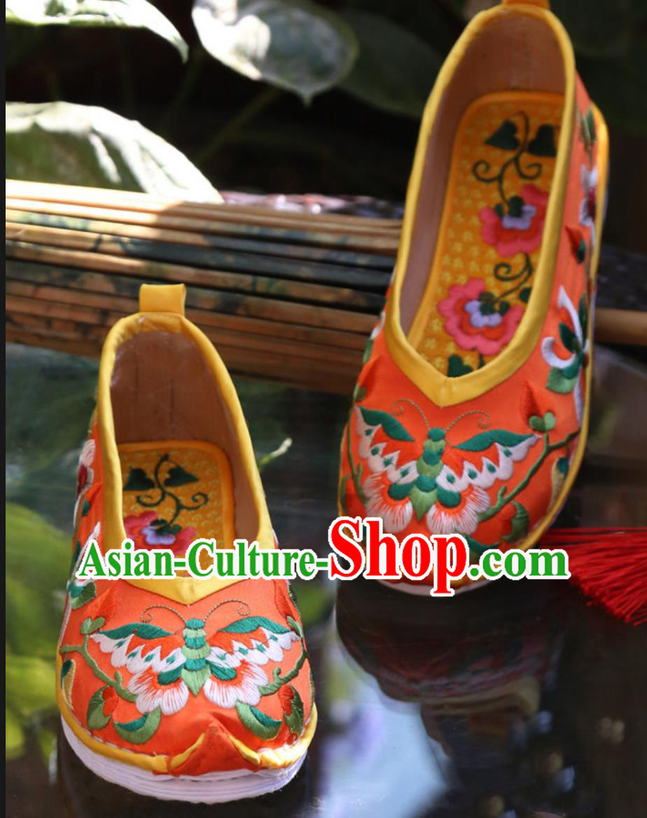 Layered Sole Small Upturned Toe Butterfly Embroidered Shoes Chinese Handmade Cloth Shoes