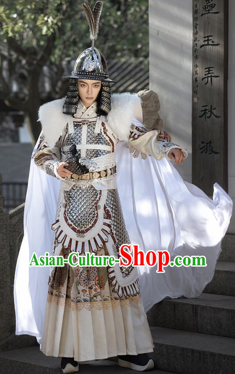 Handmade Chinese White Metal Armor Film Drama Cosplay General White Armor Set Handmade Chinese White Metal Armor Film Drama Cosplay General White Armor Set