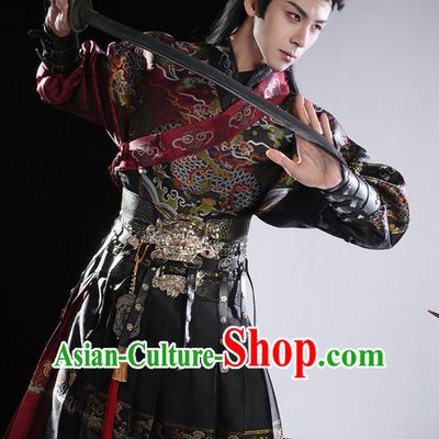 Ming Dynasty Jinyiwei Feiyu Costume Chinese Mens Hanfu Xianxia Knight Black Brocade Robe