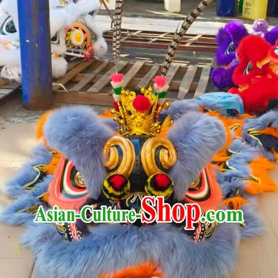 Tiger Spots Monkey King Dancing Lion Costume Handmade Grey Wool Lion Head Traditional Chinese Lion Dance Equipment