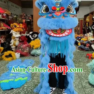 Handmade Hok San Lion Head Traditional Chinese Lion Dance Equipment Sky Blue Wool Dancing Lion Costume Complete Set