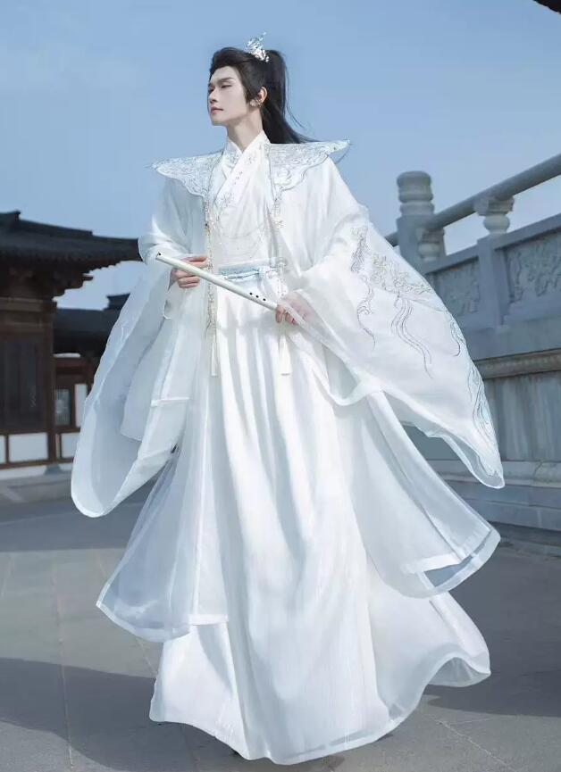 Chinese Mens Hanfu Traditional Noble Childe Costume Ancient Prince White Outfit