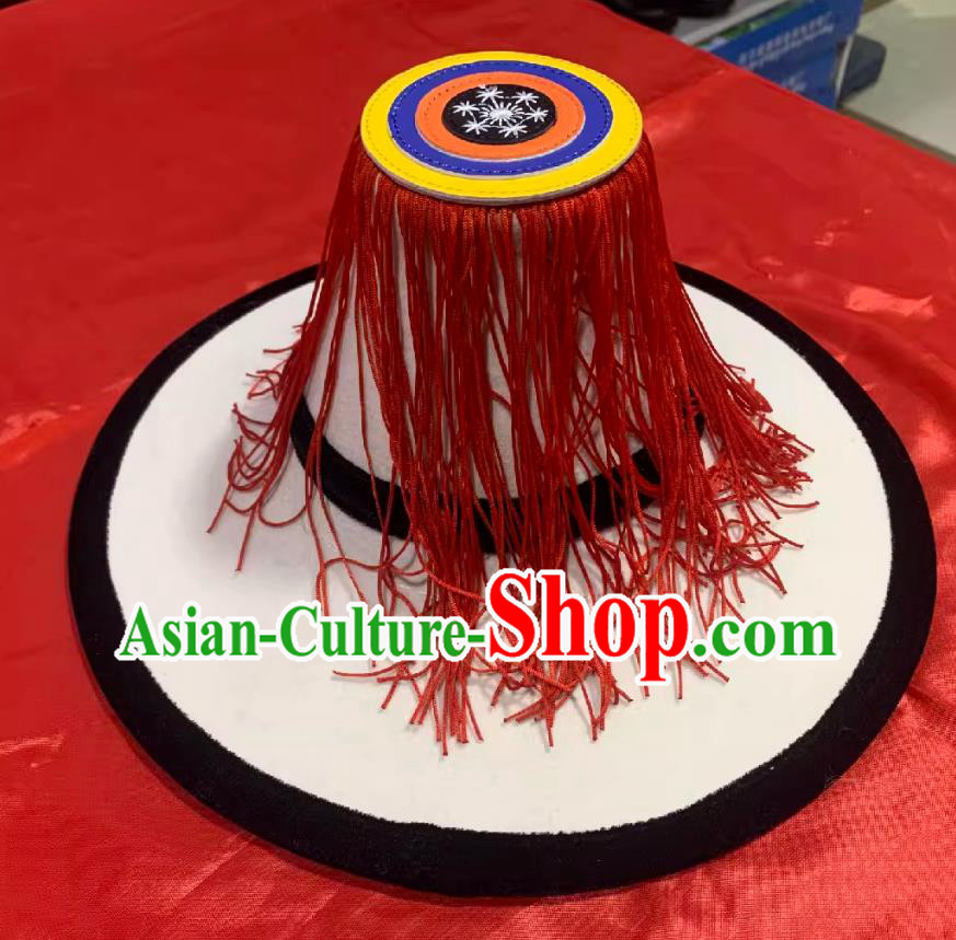 Amdo Region Tibetan Traditional White Hat Red Tassel Felt Hat Zang Ethnic Women Hat Amdo Region Tibetan Traditional White Hat Red Tassel Felt Hat Zang Ethnic Women Hat