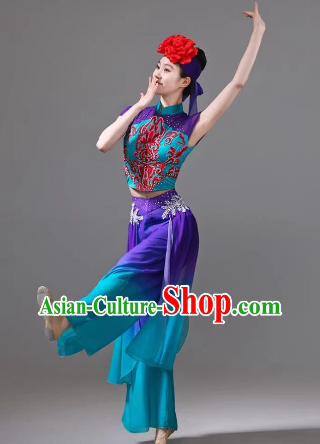 Flower Drum Lantern Classical Dance Costume Chinese Fan Dance Gradient Chiffon Jiaozhou Yangko Outfit Flower Drum Lantern Classical Dance Costume Chinese Fan Dance Gradient Chiffon Jiaozhou Yangko Outfit