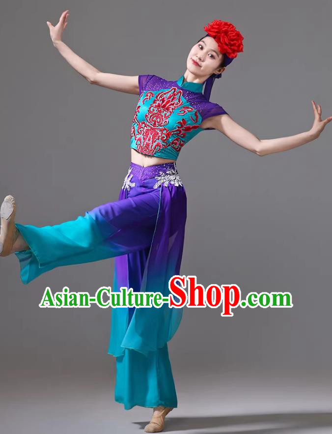 Flower Drum Lantern Classical Dance Costume Chinese Fan Dance Gradient Chiffon Jiaozhou Yangko Outfit Flower Drum Lantern Classical Dance Costume Chinese Fan Dance Gradient Chiffon Jiaozhou Yangko Outfit