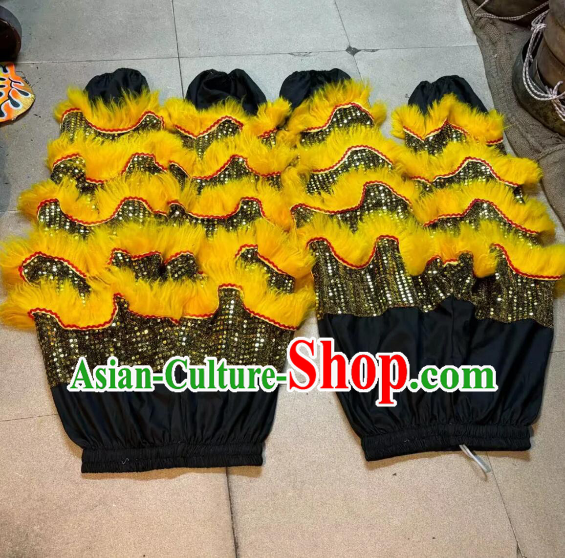 Golden Wool Lion Dance Costume Sequin Chinese Dancing Lion Tail and Pants Set Golden Wool Lion Dance Costume Sequin Chinese Dancing Lion Tail and Pants Set