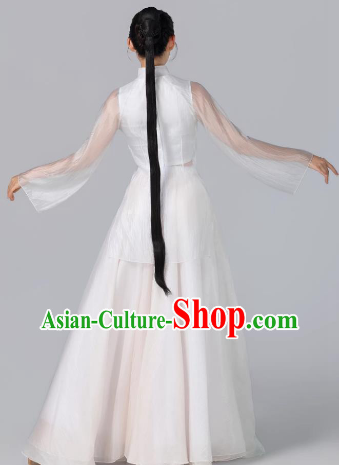 Chinese Classical Dance Dress Fan Dance Group Performance White Outfit Chinese Classical Dance Dress Fan Dance Group Performance White Outfit