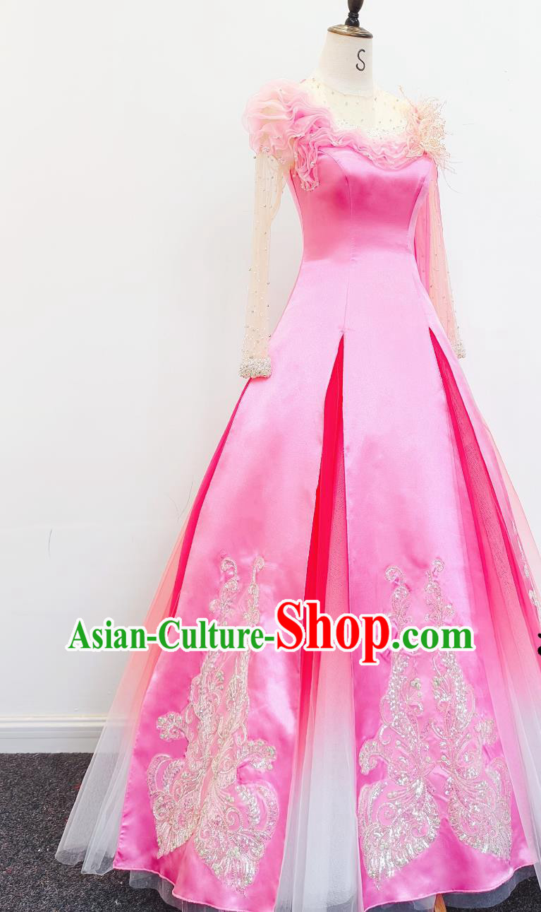 Chinese Spring Festival Gala Opening Dance Pink Dress Women Chorus Performance Costume Chinese Spring Festival Gala Opening Dance Pink Dress Women Chorus Performance Costume