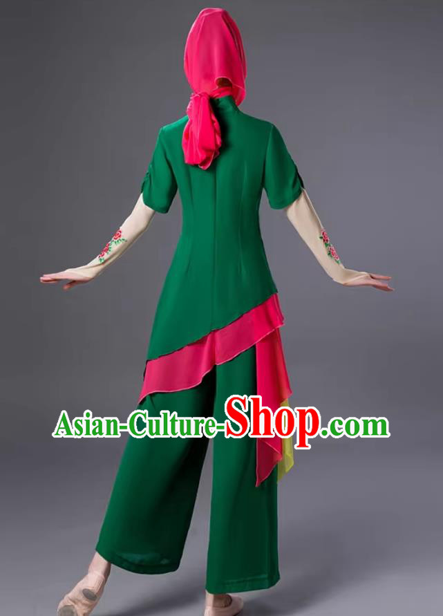 Chinese Hui Ethnic Folk Dance Costume Women Yangko Dance Green Outfit Chinese Hui Ethnic Folk Dance Costume Women Yangko Dance Green Outfit