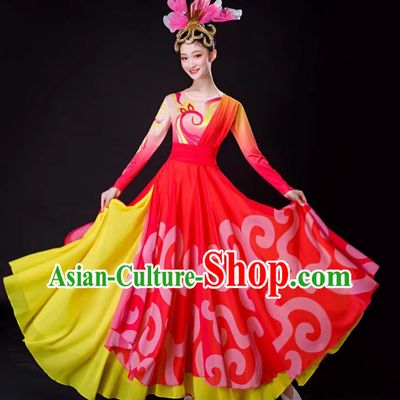 Chinese Classical Dance Costume Women Group Dance Large Dress
