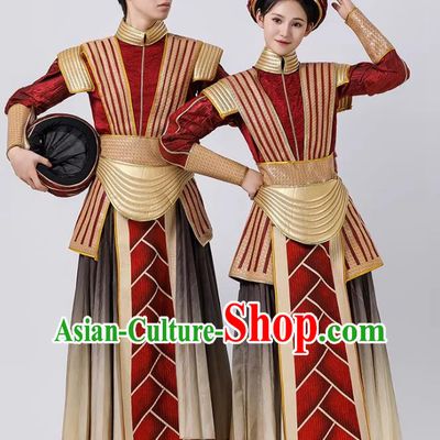 Qin Gu Drum Dance Outfit Chinese Style Ethnic Dance Stage Costume