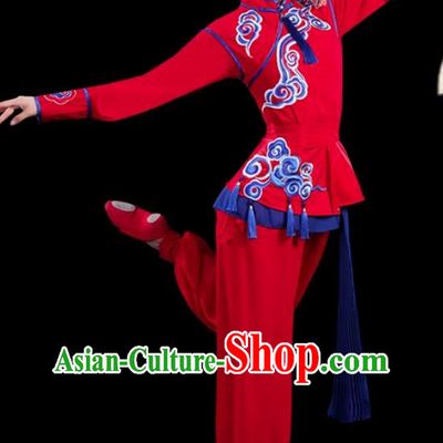 Drum Dance Costume Chinese Yangko Dance Bright Red Outfit