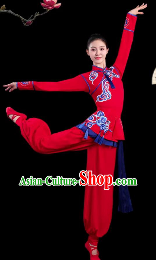 Drum Dance Costume Chinese Yangko Dance Bright Red Outfit Drum Dance Costume Chinese Yangko Dance Bright Red Outfit