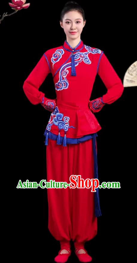 Drum Dance Costume Chinese Yangko Dance Bright Red Outfit Drum Dance Costume Chinese Yangko Dance Bright Red Outfit