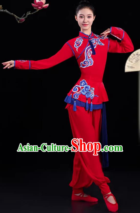 Drum Dance Costume Chinese Yangko Dance Bright Red Outfit Drum Dance Costume Chinese Yangko Dance Bright Red Outfit