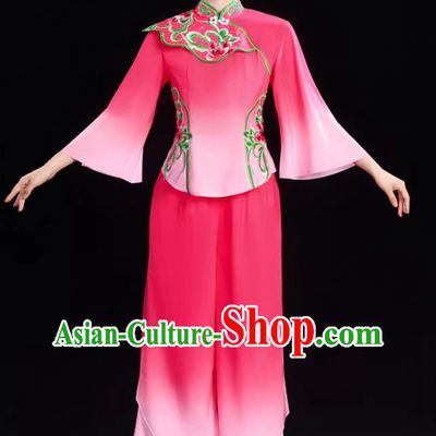 Chinese Classical Fan Dance Costume Yangko Dance Pink Outfit
