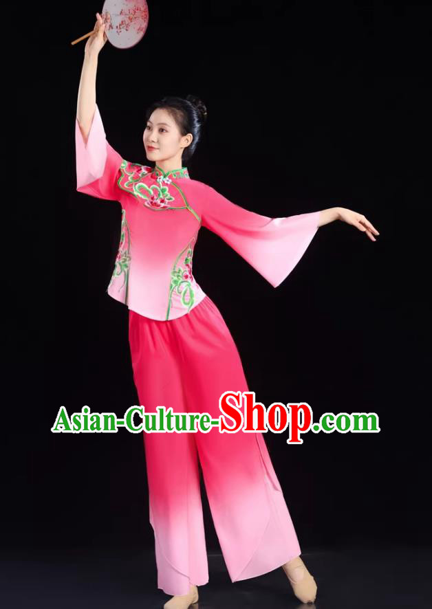 Chinese Classical Fan Dance Costume Yangko Dance Pink Outfit Chinese Classical Fan Dance Costume Yangko Dance Pink Outfit