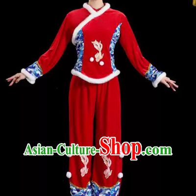 Yangko Waist Drum Dance Outfit Chinese Fan Dance Costume Winter Yangge Red Clothing