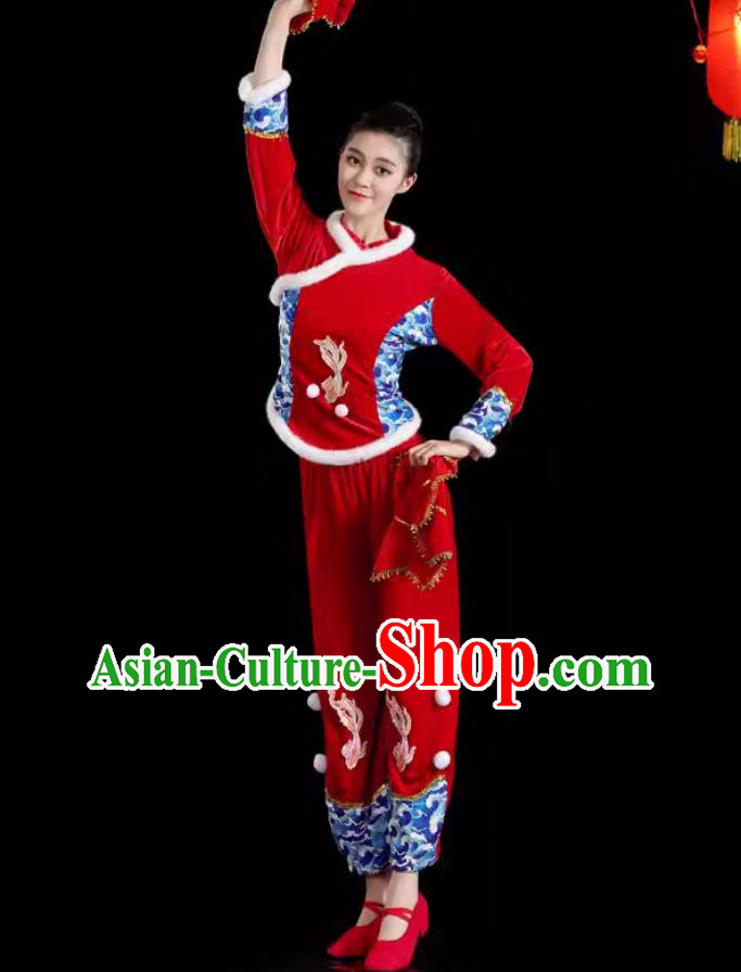 Yangko Waist Drum Dance Outfit Chinese Fan Dance Costume Winter Yangge Red Clothing Yangko Waist Drum Dance Outfit Chinese Fan Dance Costume Winter Yangge Red Clothing