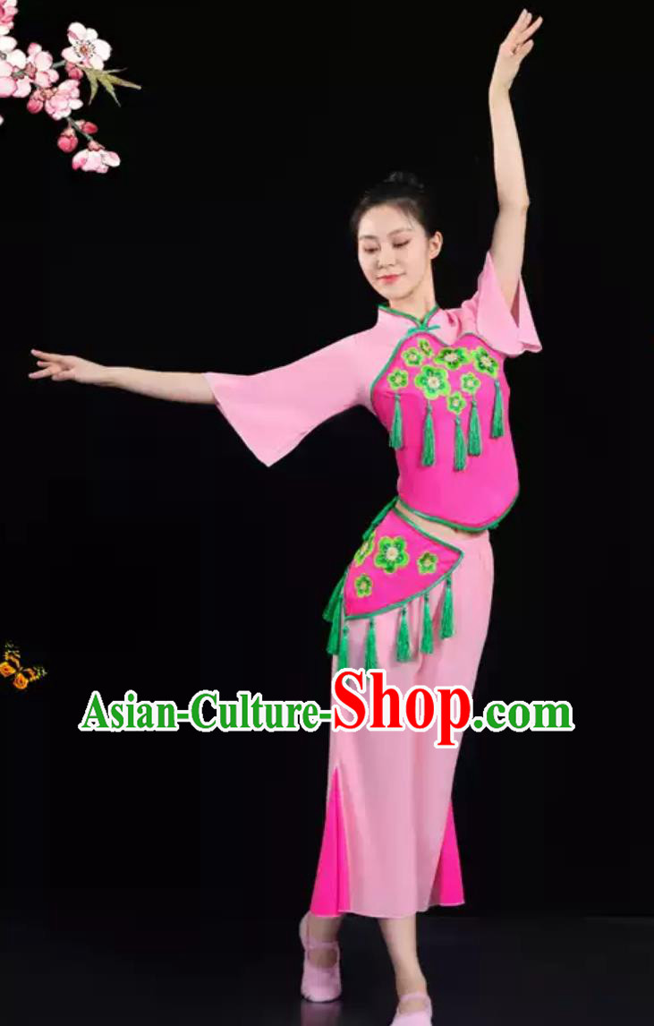 Chinese Yangko Dance Pink Outfit Women Group Performance Costume Chinese Yangko Dance Pink Outfit Women Group Performance Costume
