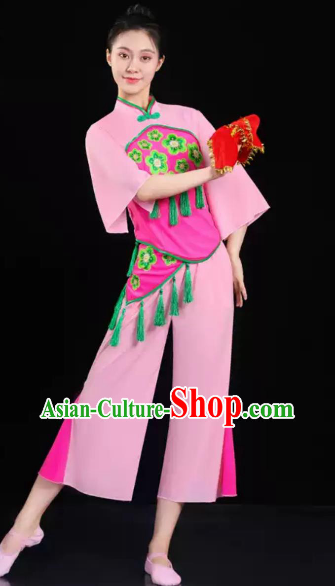 Chinese Yangko Dance Pink Outfit Women Group Performance Costume Chinese Yangko Dance Pink Outfit Women Group Performance Costume