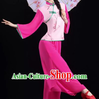 Chinese Umbrella Dance Costume Women Fan Dance Clothing Yangko Dance Pink Outfit