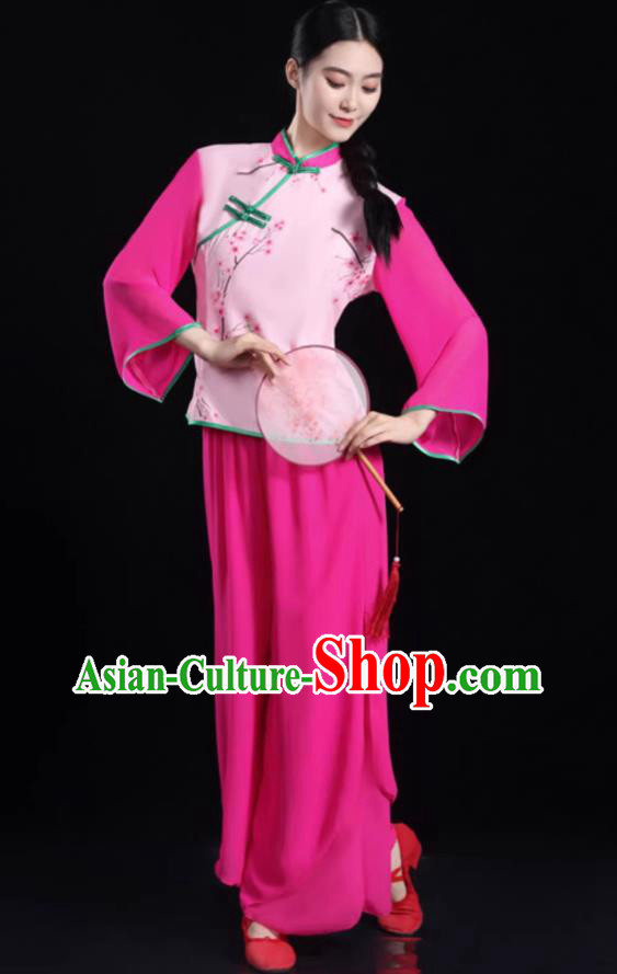 Chinese Umbrella Dance Costume Women Fan Dance Clothing Yangko Dance Pink Outfit Chinese Umbrella Dance Costume Women Fan Dance Clothing Yangko Dance Pink Outfit