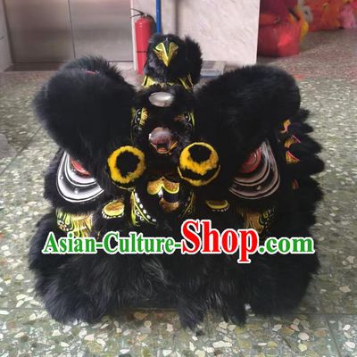Handmade Laofuzi Lion Head Traditional Chinese Black Wool Lion Dance Costumes Complete Set