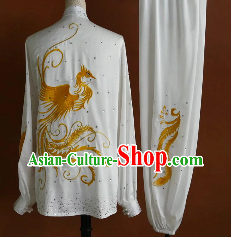 Custom Embroidery Phoenix Tai Chi Competition Costume Ba Duan Jin Performance White Outfit Custom Embroidery Phoenix Tai Chi Competition Costume Ba Duan Jin Performance White Outfit