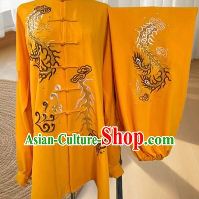 Kung Fu Competition Yellow Uniform Embroidery Tai Chi Suit Martial Arts Performance Costume