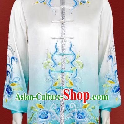 Embroidery Peony Gradient Competition Suit Martial Arts Performance Outfit Tai Chi Costume