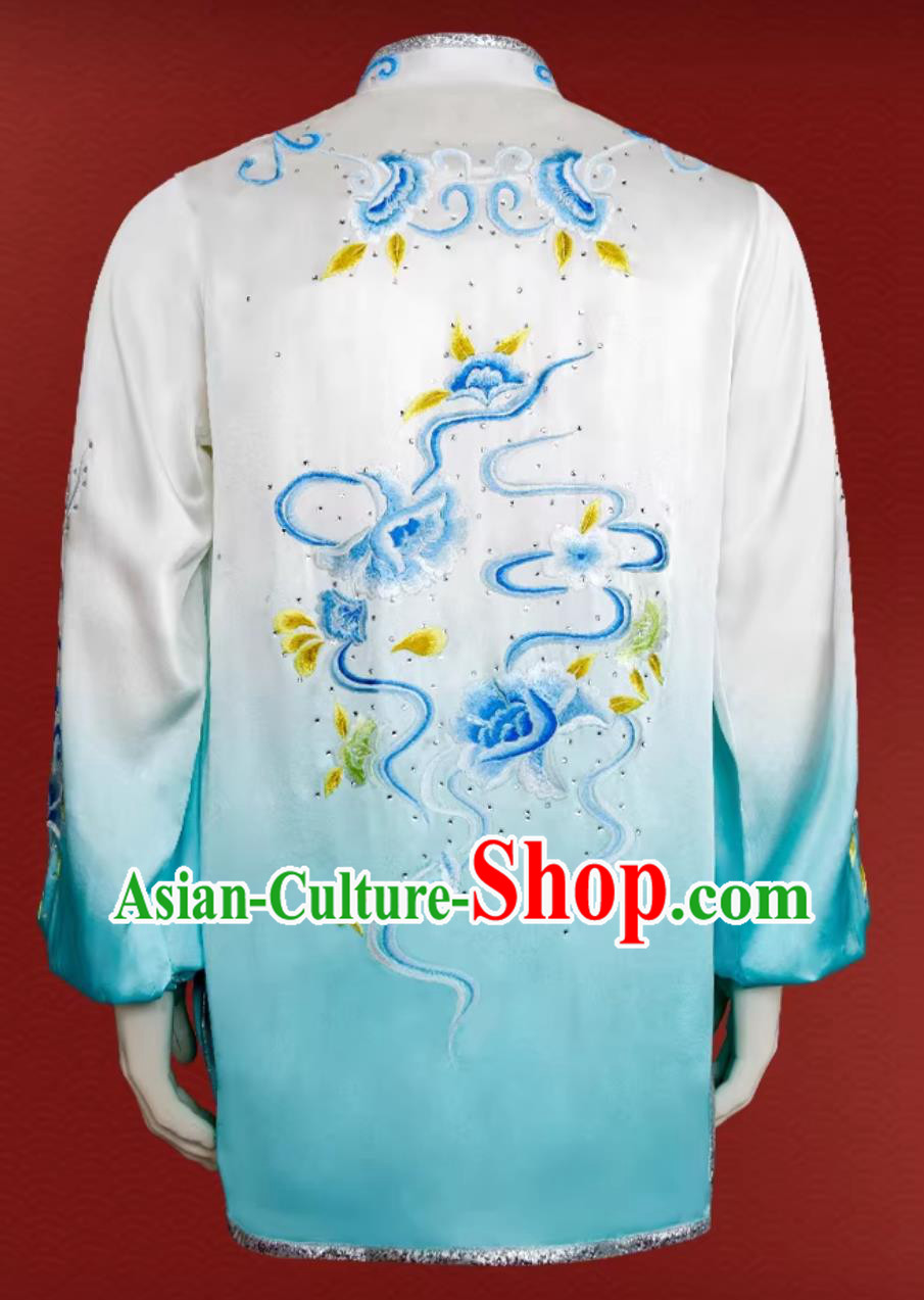 Embroidery Peony Gradient Competition Suit Martial Arts Performance Outfit Tai Chi Costume