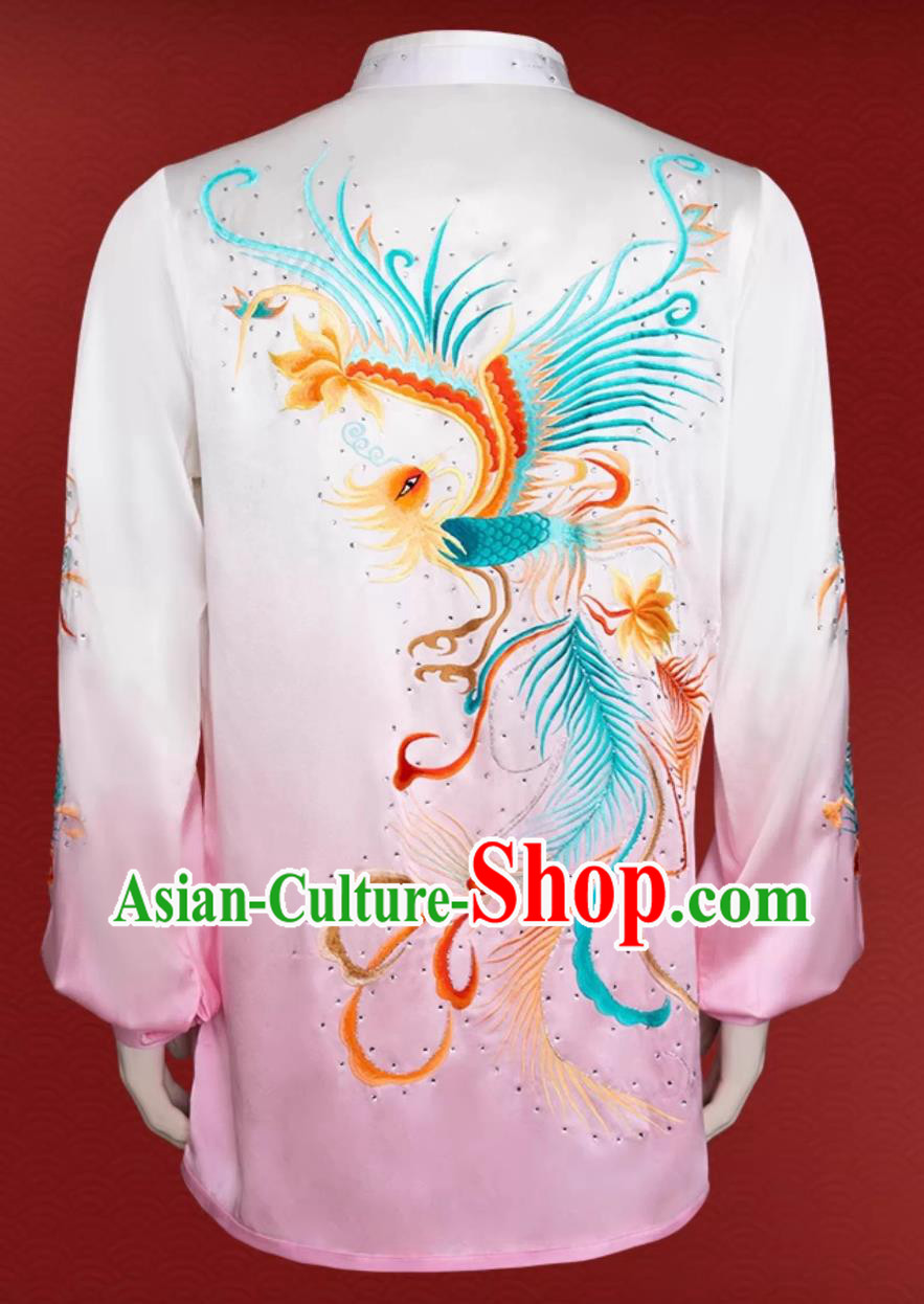 Martial Arts Performance Outfit Tai Chi Costume Embroidery Gradient Pink Competition Suit
