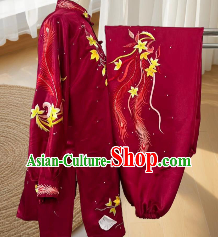 Wine Red Silk Embroidery Tai Chi Suit Martial Arts Costume Competition Performance Wear Wine Red Silk Embroidery Tai Chi Suit Martial Arts Costume Competition Performance Wear