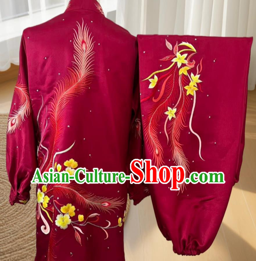 Wine Red Silk Embroidery Tai Chi Suit Martial Arts Costume Competition Performance Wear Wine Red Silk Embroidery Tai Chi Suit Martial Arts Costume Competition Performance Wear