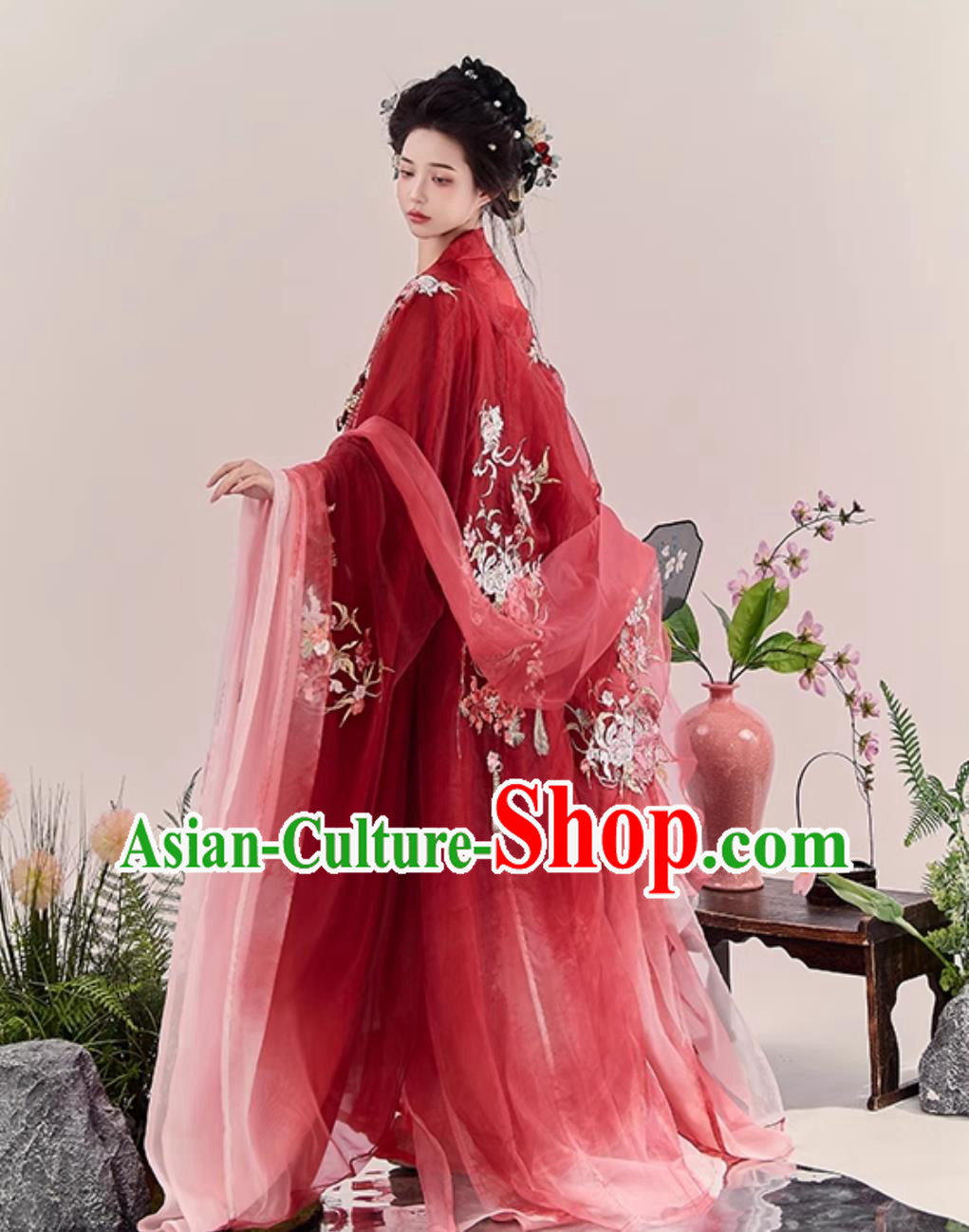 Heavy Embroidery Red Hanfu Tang Dynasty Wide Sleeve Blouse and Hezi Dress Complete Set Heavy Embroidery Red Hanfu Tang Dynasty Wide Sleeve Blouse and Hezi Dress Complete Set
