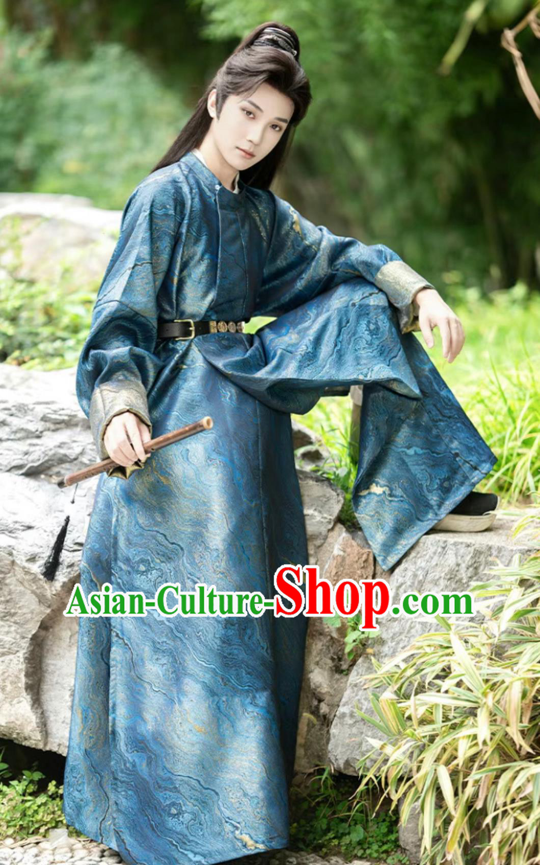 Tang Dynasty Swordsman Blue Robe Mens Hanfu Ancient Chinese Costume Tang Dynasty Swordsman Blue Robe Mens Hanfu Ancient Chinese Costume