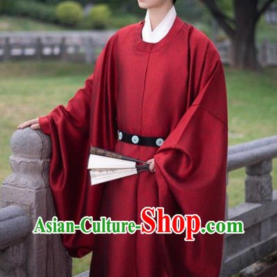 Song Dynasty Mens Hanfu Ancient Chinese Red Round Collar Official Robe Historical Costume