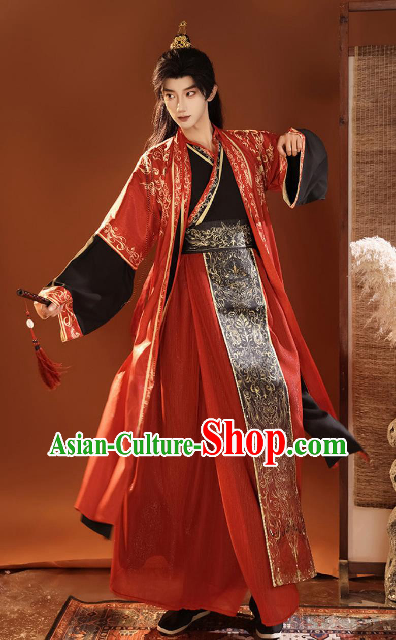 Ancient Chinese Warring States Hanfu Costume Noble Prince Minister Wuxia Robe for Men Ancient Chinese Warring States Hanfu Costume Noble Prince Minister Wuxia Robe for Men